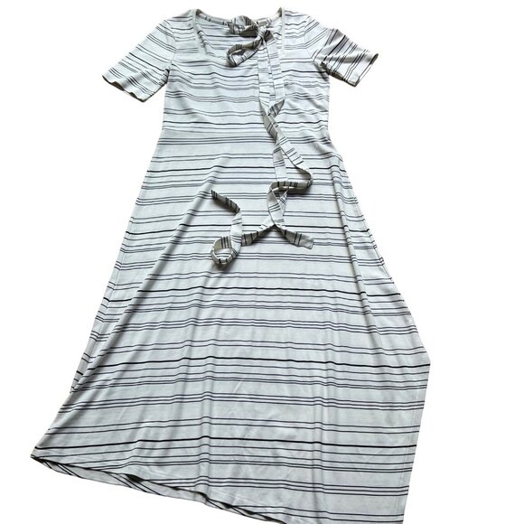 Club Monaco Size M Black White Egret Striped Square Neck Asymmetrical Midi Dress - Picture 4 of 16